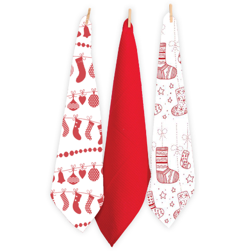 RANS Christmas Santa Socks Tea Towels - set of 6